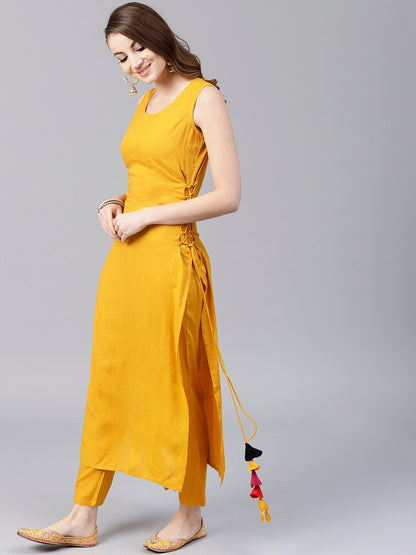 Women's  Mustard Solid Straight Kurta