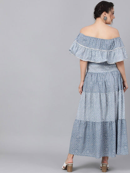 Women's  Blue Striped Maxi Dress