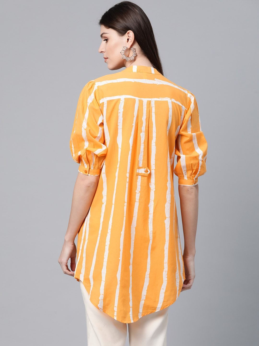 Women's  Mustard Yellow & White Striped High-Low Top