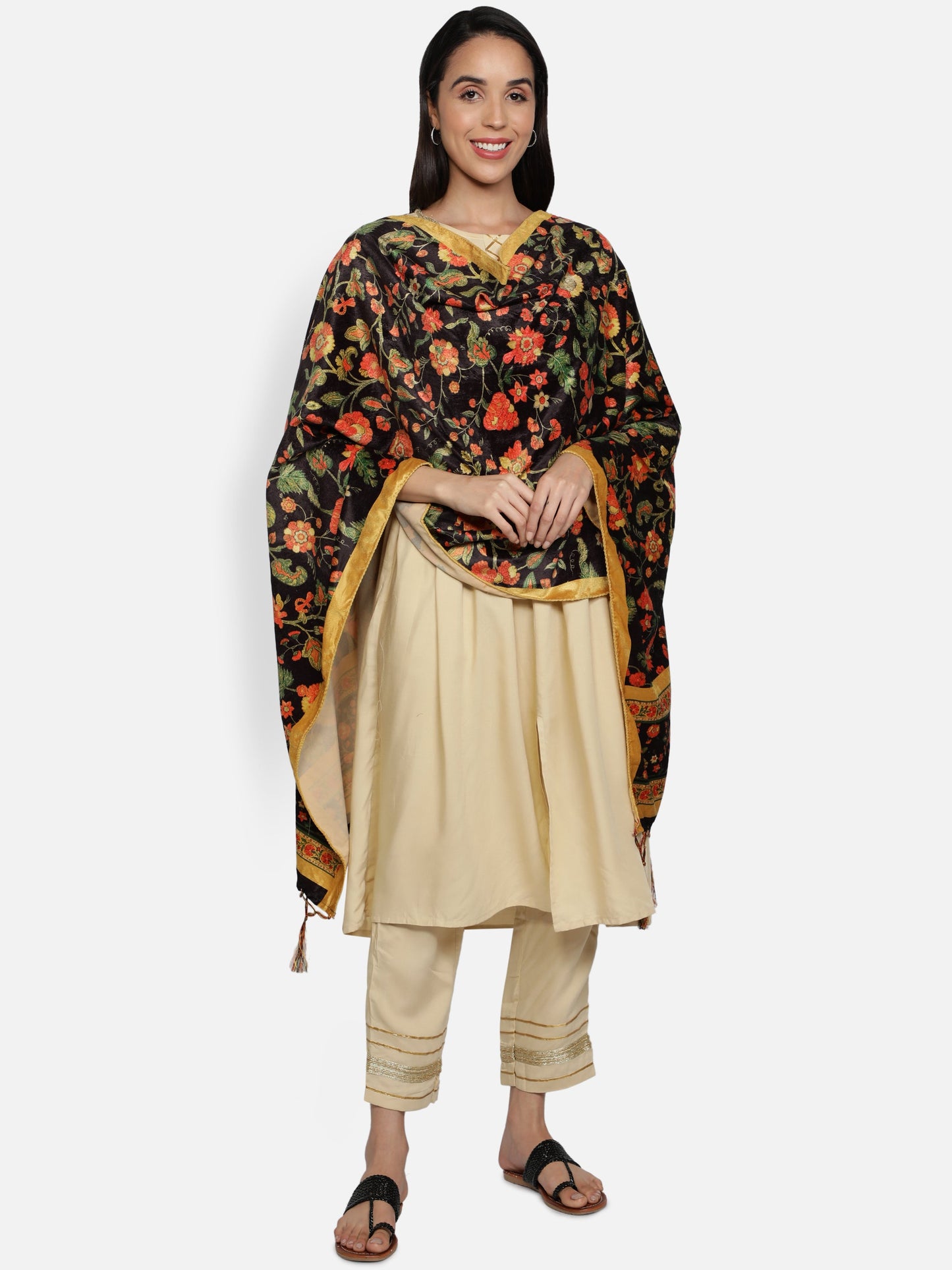 Women's Multicolored Polyster Velvet  Digital Printed Dupatta