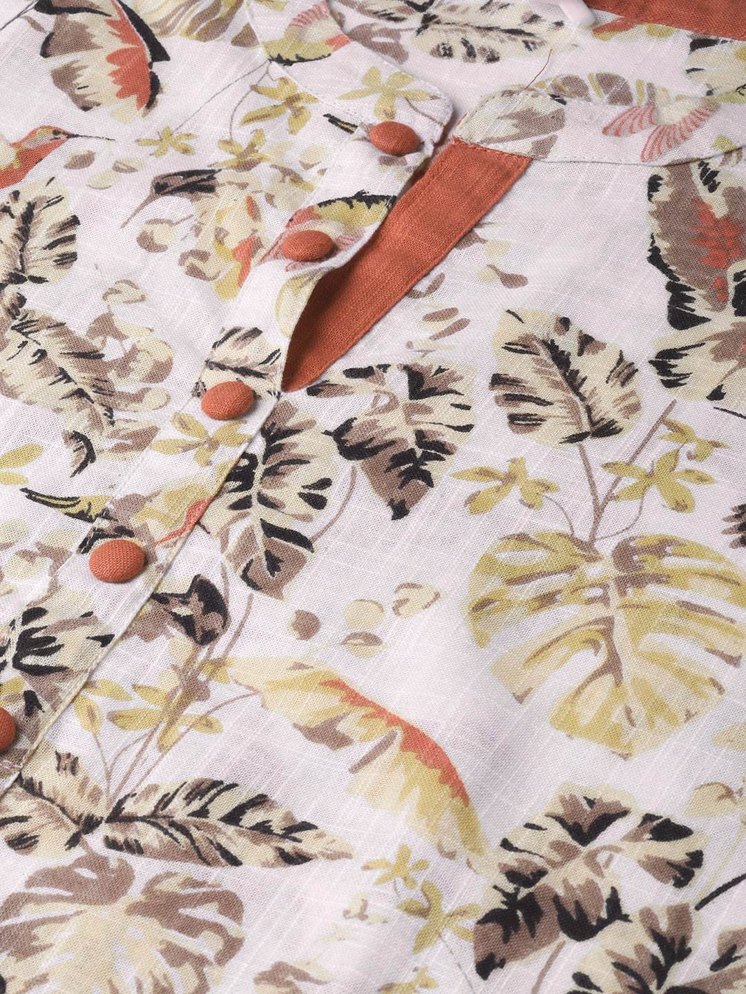 Women's  Off-White & Rust Orange Printed Kurta with Palazzos