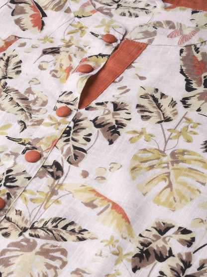 Women's  Off-White & Rust Orange Printed Kurta with Palazzos
