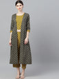 Women's Mustard & Grey Printed Top & Capri With Jacket