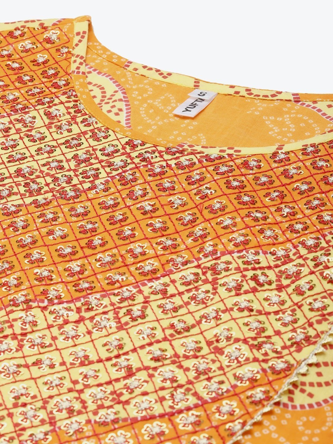 Women's Yellow & White Bandhani Printed Kurta Set