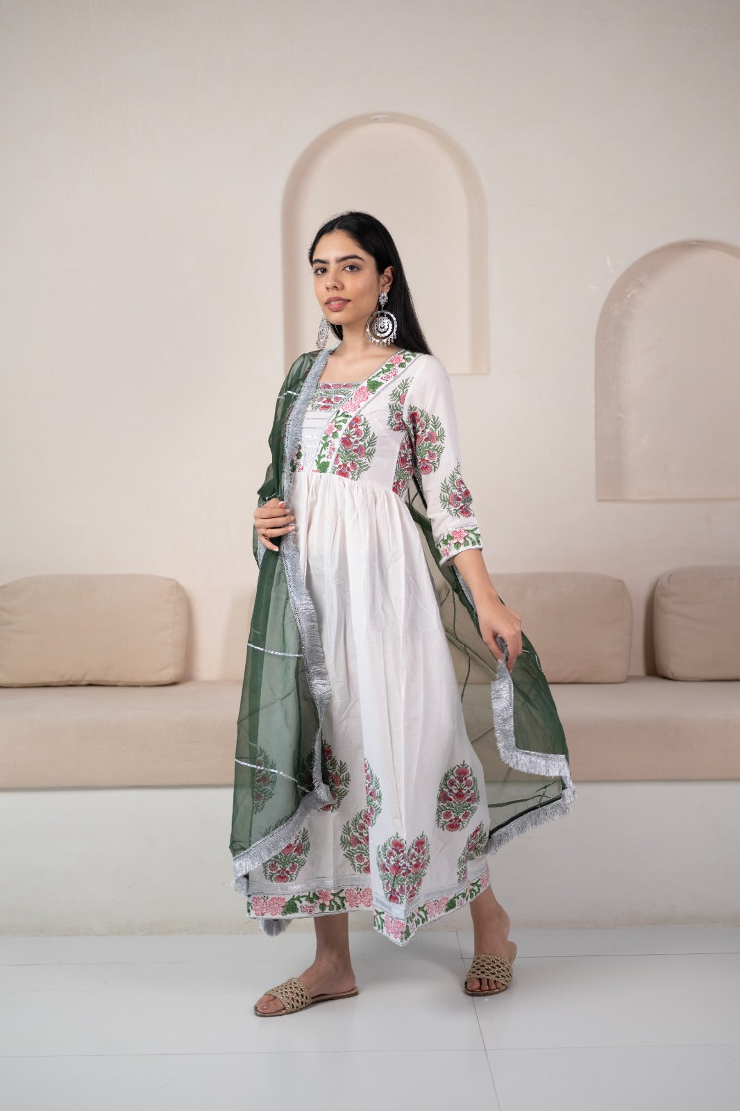 Womenâ€™s White Anarkali Gown with Dupatta by Myshka-