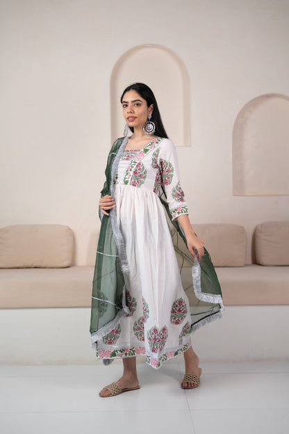 Womenâ€™s White Anarkali Gown with Dupatta by Myshka-