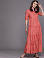 Women's  Pink & Golden Printed Tiered Maxi Dress