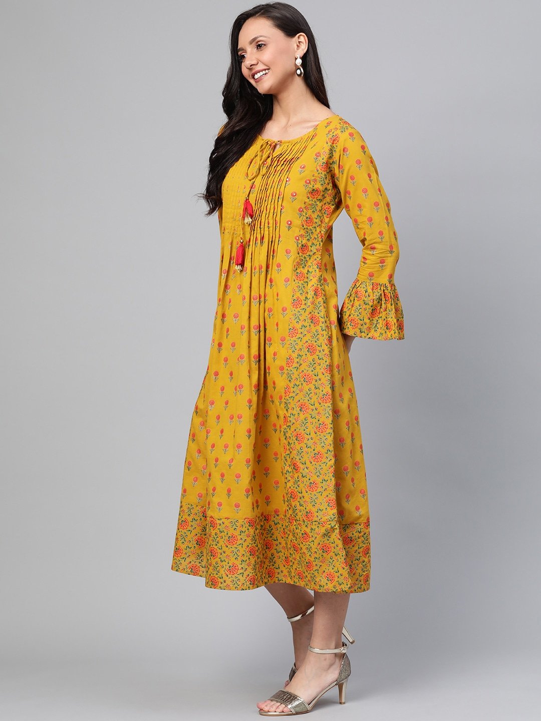 Women's Mustard Printed Dress