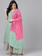 Women's  Green & Pink Printed Kurta with Palazzos & Dupatta
