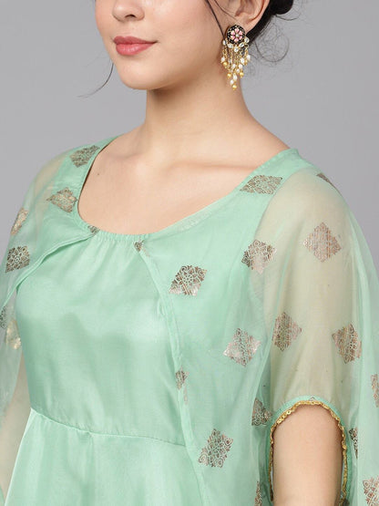 Women's  Green Foil Print Maxi Dress