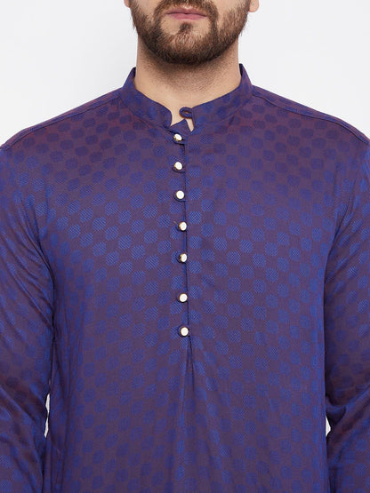 Men's Woven Design Purple Straight  Kurta