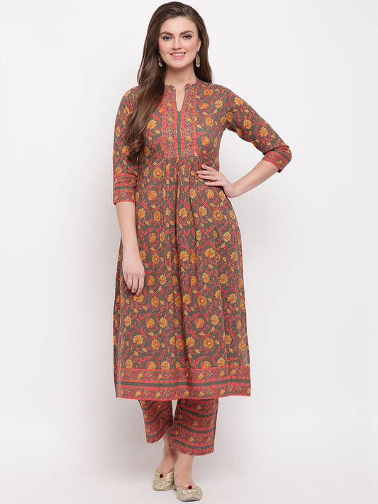 Women's Grey Cotton Kurta With Palazzo By Vbuyz (2