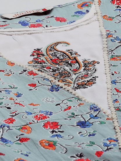 Women's Kurta Pant Set with Printed Jacket
