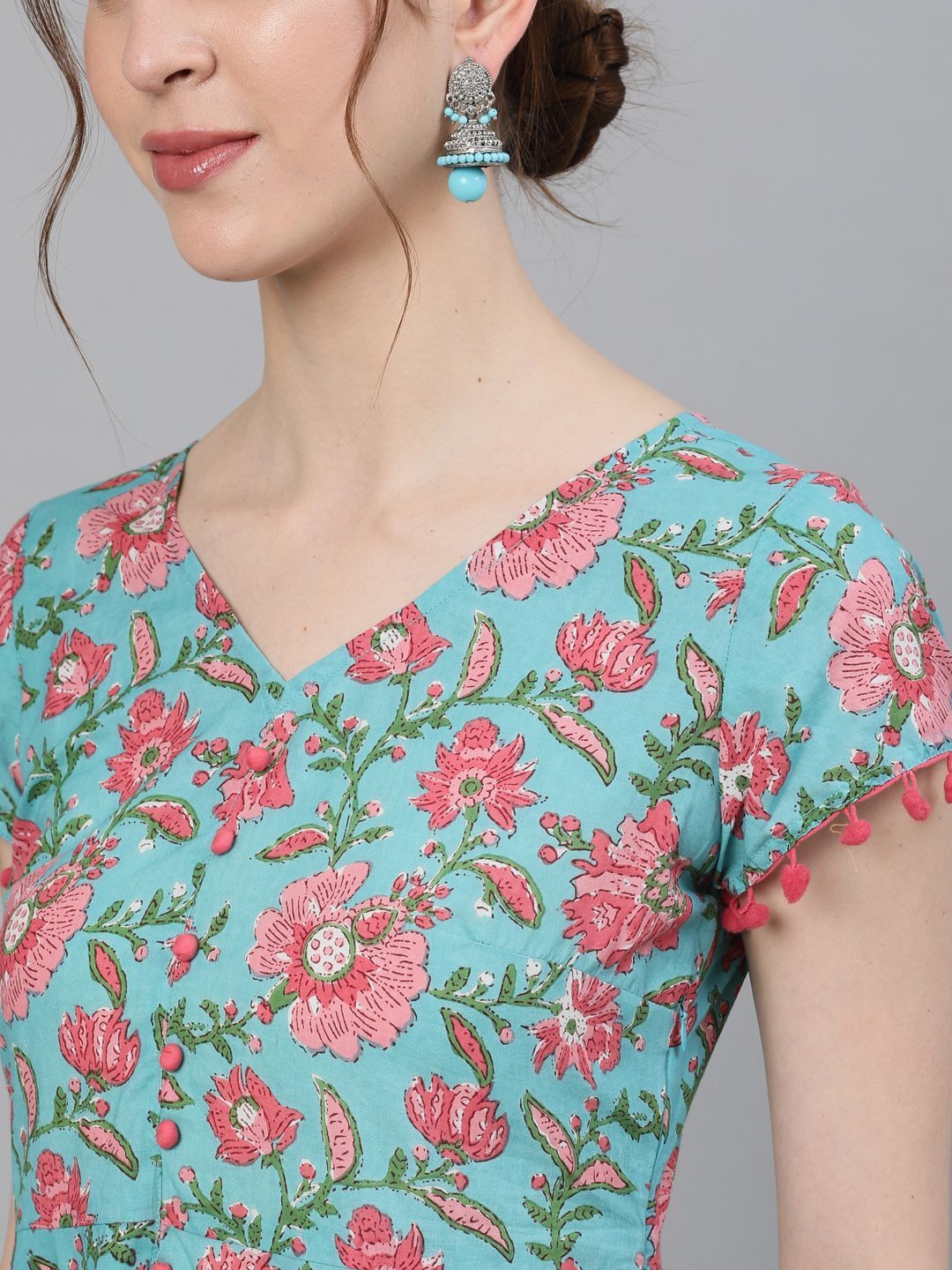 Women's Peach & Yellow Floral Printed Flared Maxi