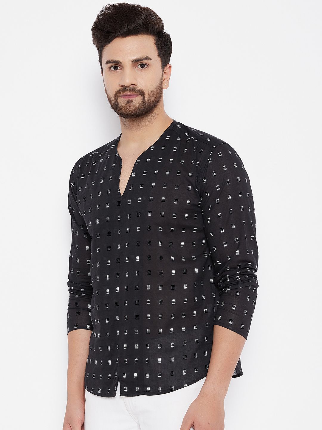 Men's Solid Cotton Black Kurta