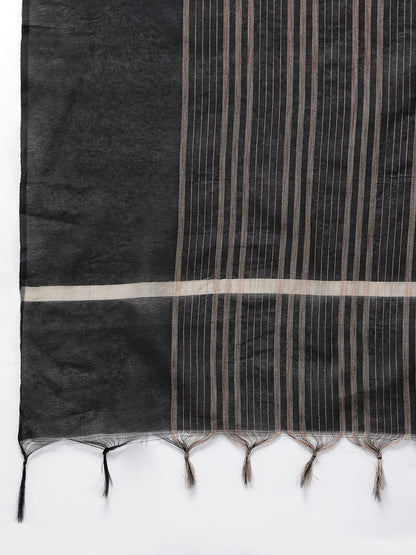 Women's Black Chanderi Cotton Multi Stripes Dupatta