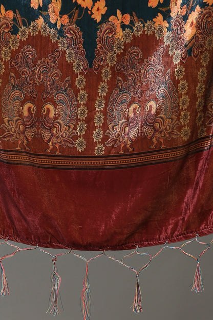 Women's Maroon Color Polyster Velvet  Digital Printed Dupatta