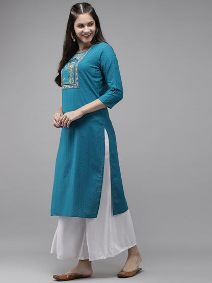 Women's Blue Yoke Design Kurta