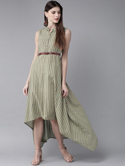 Women's  Green & Yellow Striped Maxi Dress