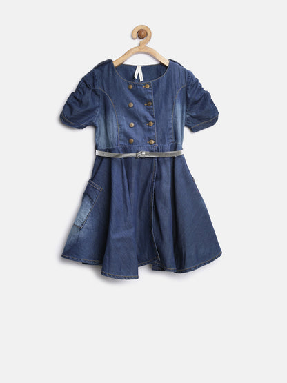 Girl's Denim Cinderella Dress With Belt - S