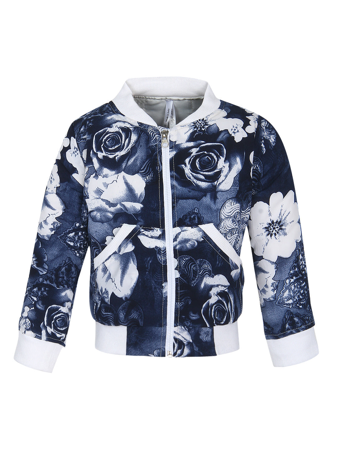 Girl's  Polyester Black Rose Printed Bomber Jacket - S