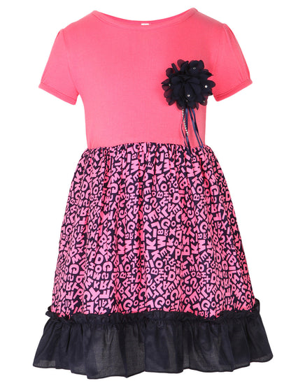 Girl's  Fuschia Pink Alphabet Printed Dress - S