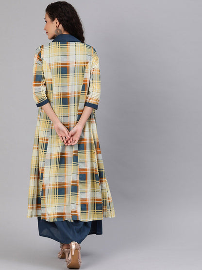 Women's  Navy Blue Solid Maxi Dress With Jacket