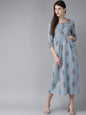 Women's  Blue & Orange Printed A-Line Dress