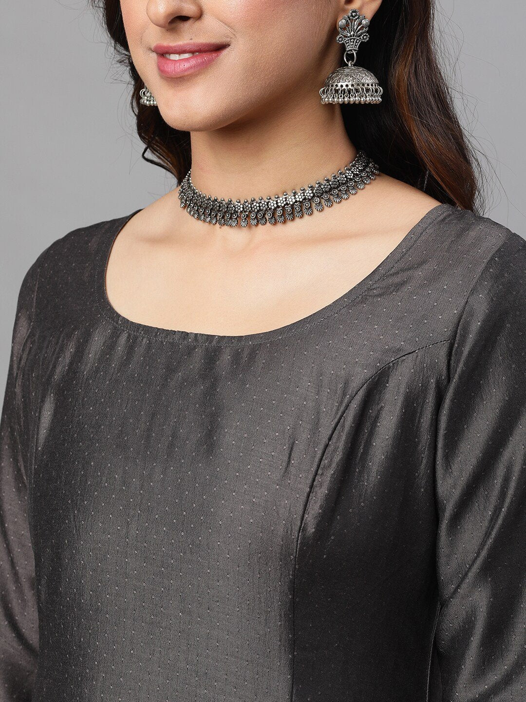 Women's  Black & Mustard Yellow Self Design Kurta with Trousers & Dupatta