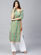 Women's Green & Peach Printed Kurta