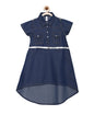 Girl's  White And Blue Anchor Printed Dress With Attached Denim Shrug - S