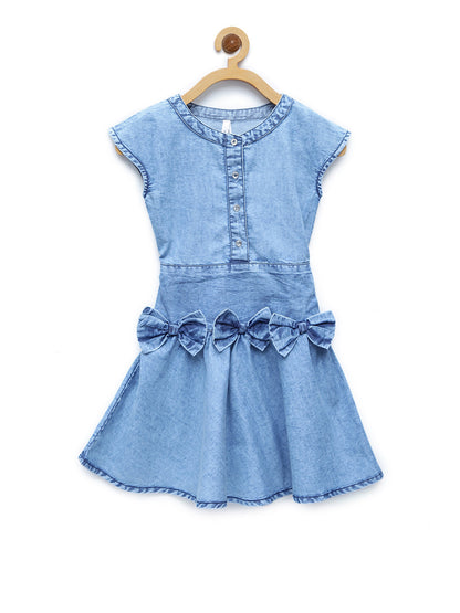 Girl's  Blue Denim Sailor Dress With Belt - S