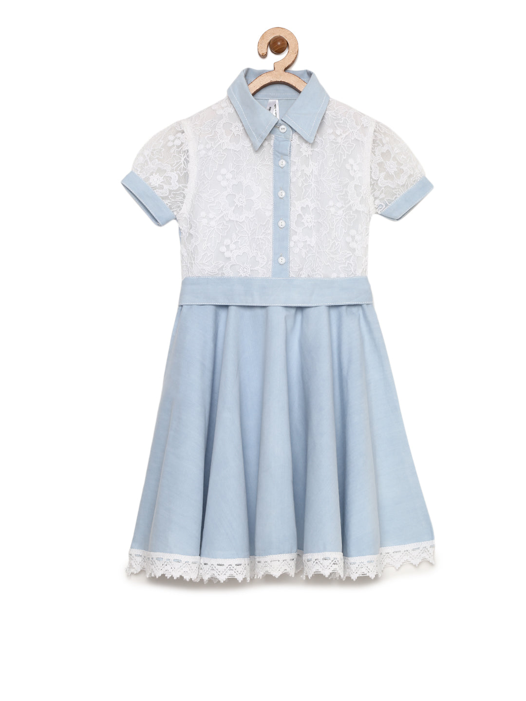 Girl's  Denim Smocked Waist And Bow Dress - S