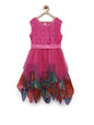 Girl's  Pink Asymmetrical Hemline Lace And Net Tiered Dress - S