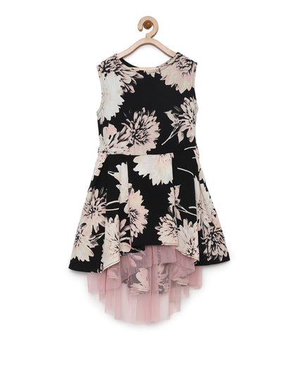 Girl's  Fuschia Printed Asymetrical Hemline Dress - S