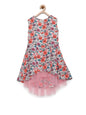 Girl's  Black Floral Dress With Net Inset And Hi Lo Hemline - S