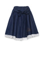 Gilr's Denim Skirt With Bow Tie Belt And Embellished Patch - S