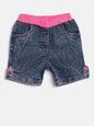 Gilr's Denim Washed Shorts With Red Waistband And Side Loop - S