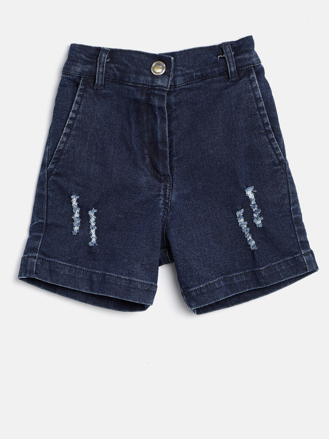 Gilr's Denim Washed Shorts With Pink Waistband And Side Loop - S