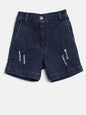 Gilr's Denim Washed Shorts With Pink Waistband And Side Loop - S