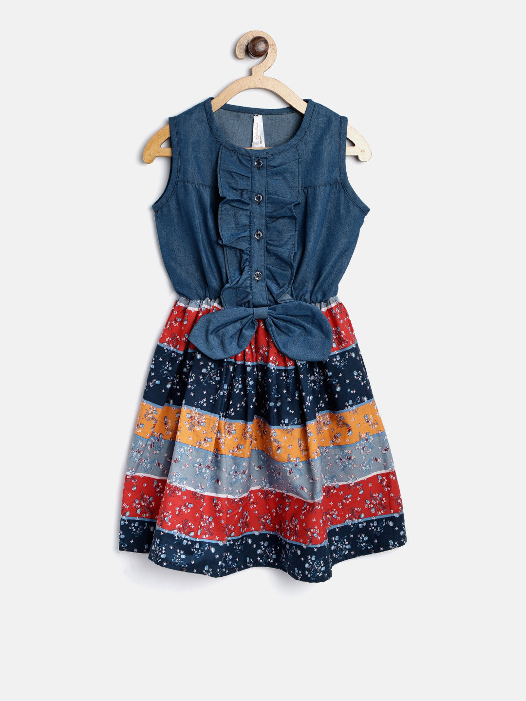 Gilr's Denim Zip Cold Shoulder Dress - S