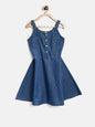 Gilr's  Denim And Multi Color Stripe Dress - S