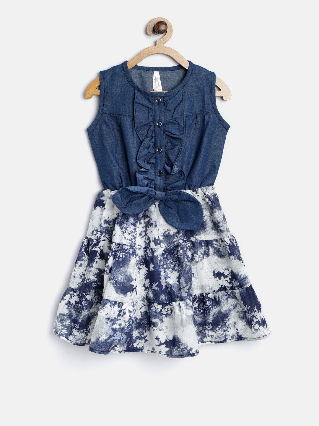 Gilr's Floral Cold Shoulder Dress With Belt - S