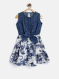 Gilr's Floral Cold Shoulder Dress With Belt - S