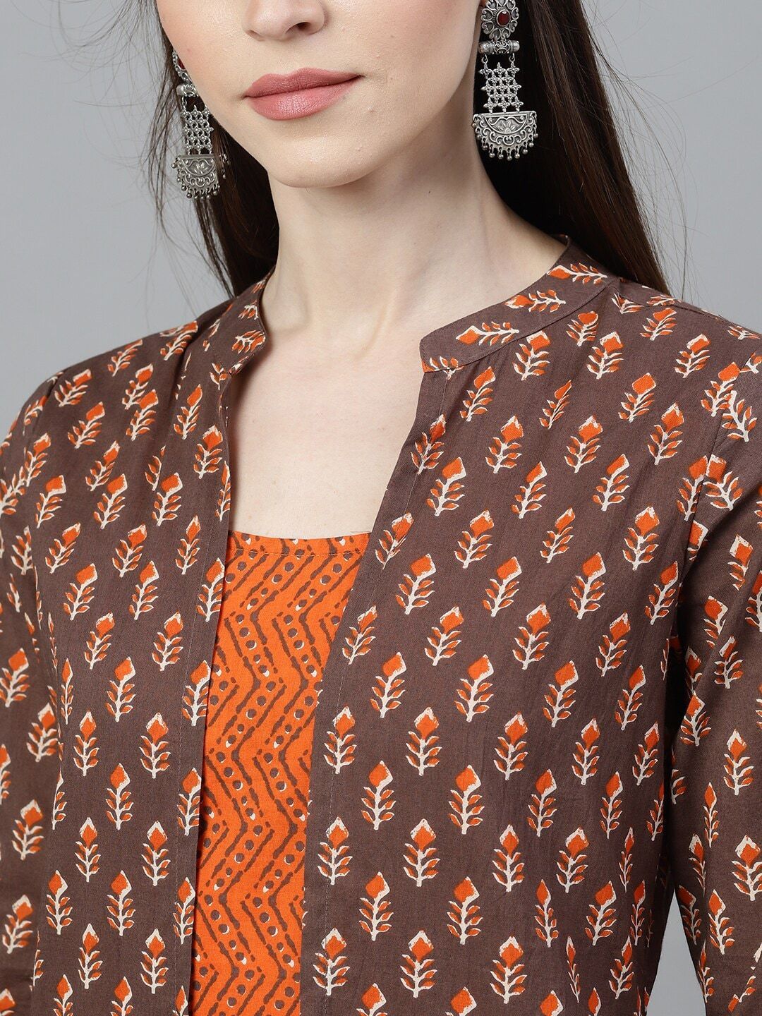 Women's  Brown Printed A-Line Dress