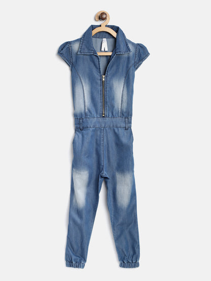 Gilr's Denim Ice Blue Wash Jumpsuit - S