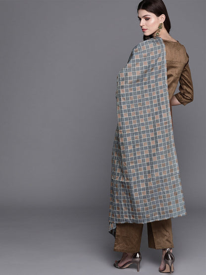 Women's Brown Textured Kurta Palazzo With Dupatta