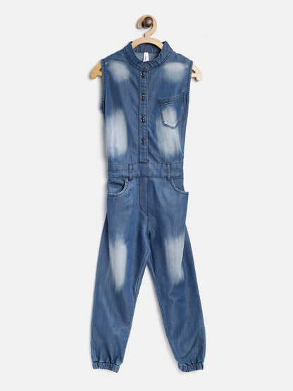 Gilr's Denim Ice Blue Wash Jumpsuit - S