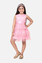 Gilr's Multitier Embellished Beige Net Party Dress - S