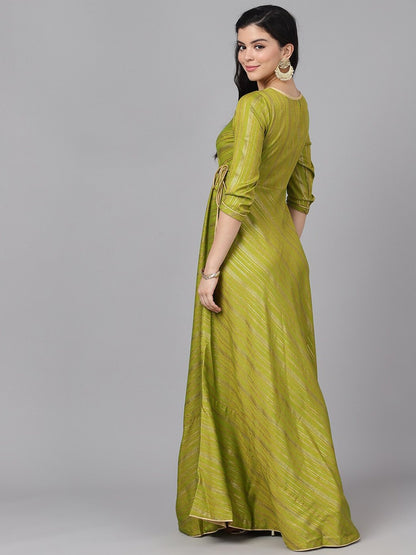 Women's  Green & Gold-Toned Striped Maxi Dress